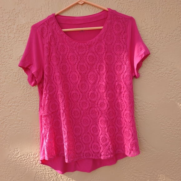 Pink Croft&Barrow Short Sleeves Blouse Medium Size Round Neck with Lace Front - Picture 11 of 13
